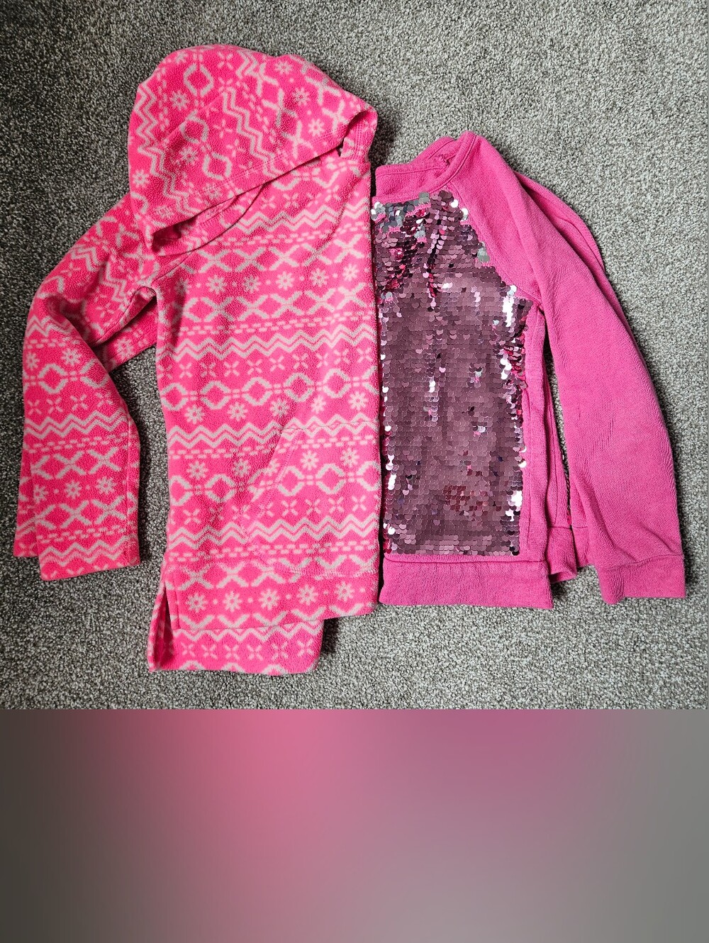 Girls Long Sleeve Pink Set - Flippy Sequin Top And Fleece Hoodie Size Med/7-8